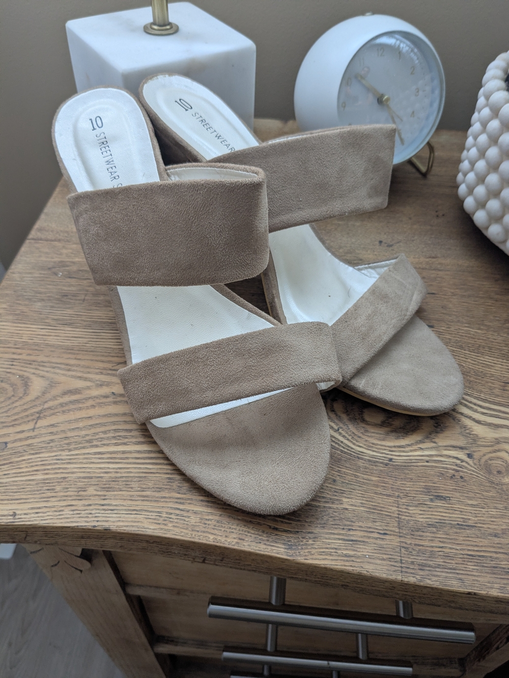 Streetwear Society Taupe Double-Strap Suede Mules